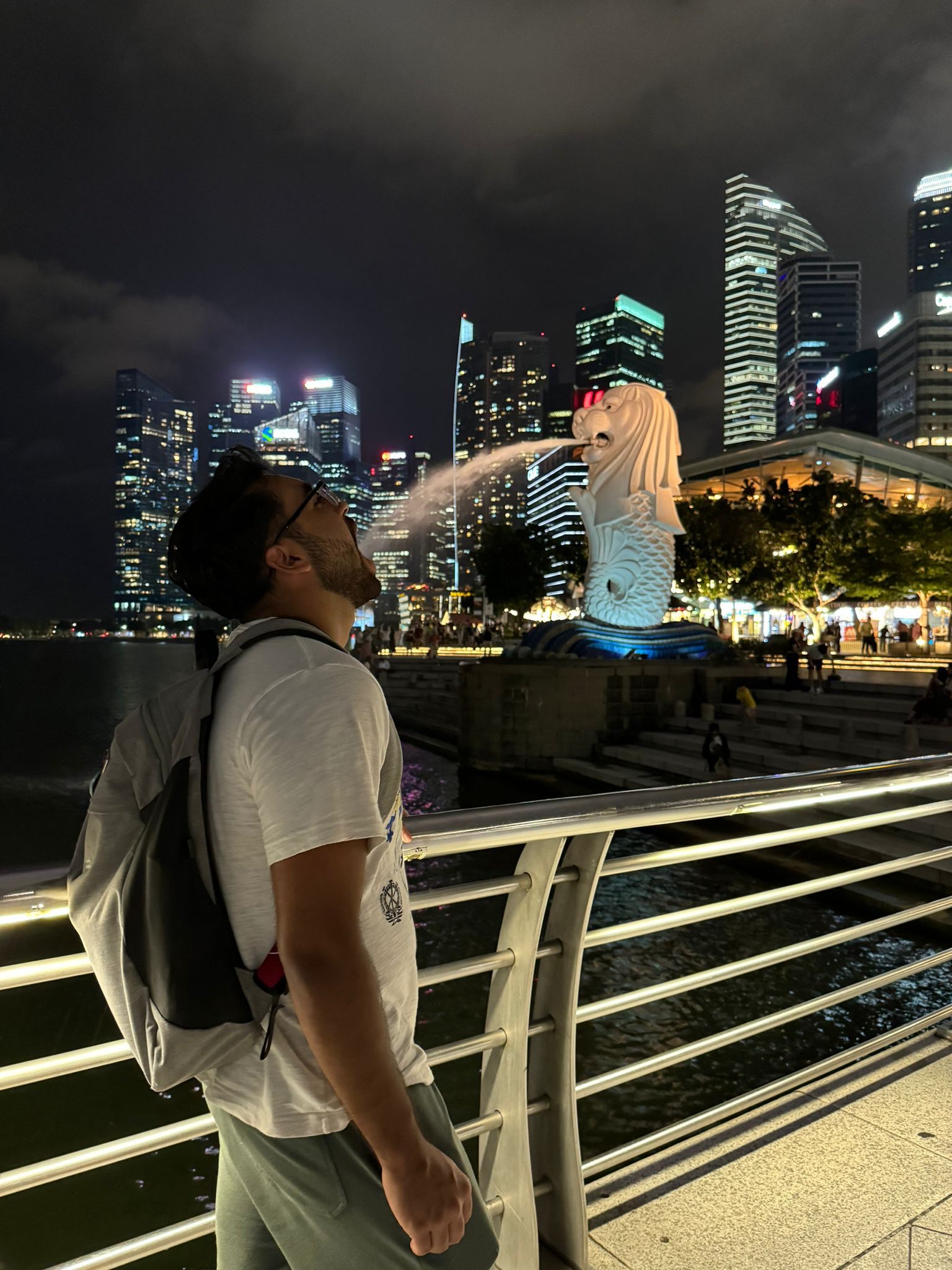 Drinking from the Merlion Statue in Singapore